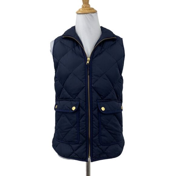 J Crew Excursion Quilted Down Vest Womens XXS 2XS Pockets Full Zip Curved Hem - Picture 1 of 16